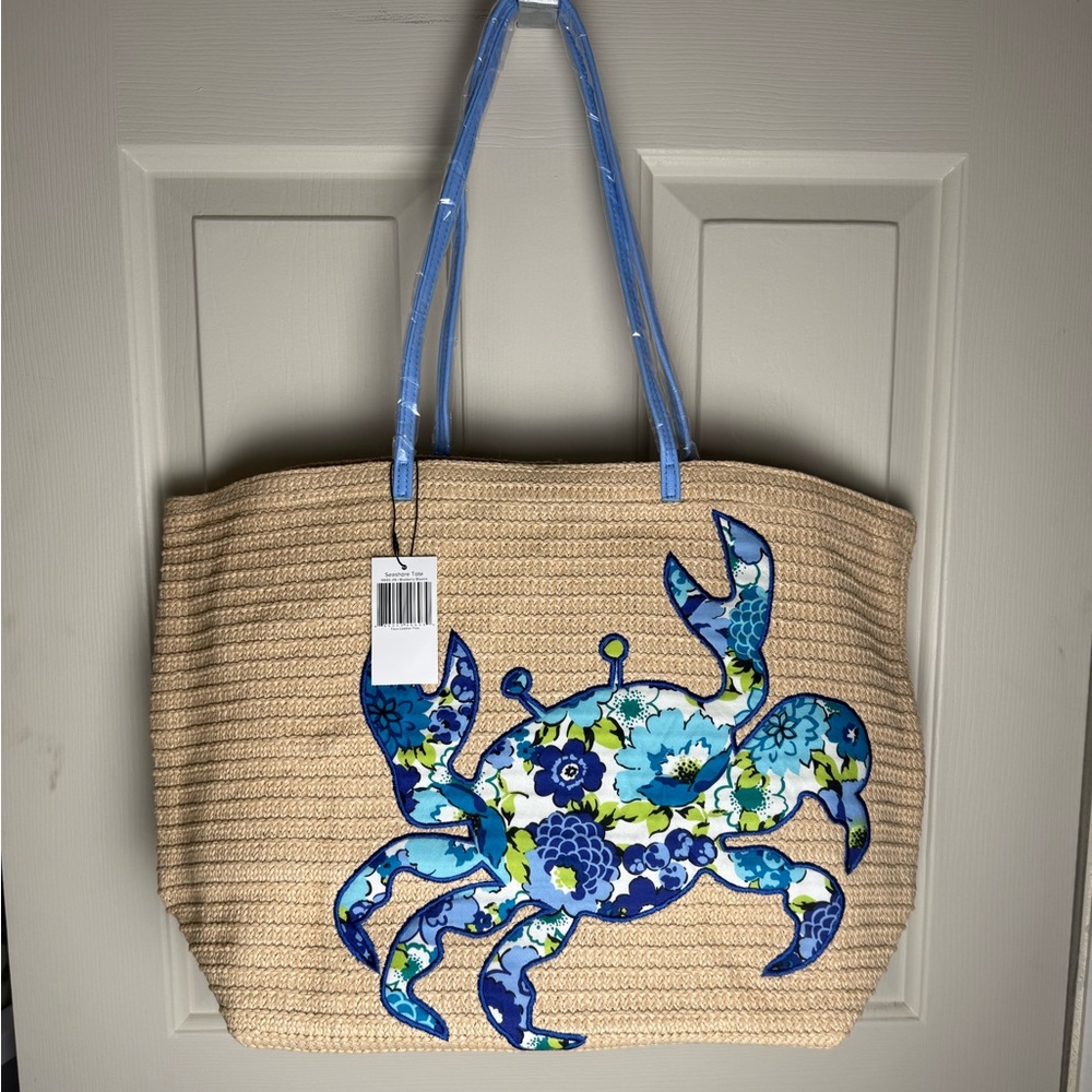 NWT Vera Bradley Blueberry Blooms Seashore Tote Straw Tote Retired